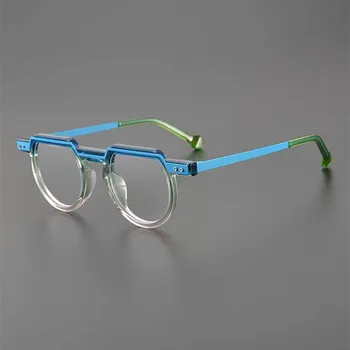 Ацетатная полукръгла рамки за очила, мъжка мода, цветна метална дограма за оптични очила ръчно изработени дамски очила за късогледство по лекарско предписание