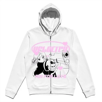 Дамски hoody с качулка Y2K Zipper Water 2022, дрехи super David, E-момиче, готик яке в стил пънк, бяла hoody с дълги ръкави, уличен тенденция