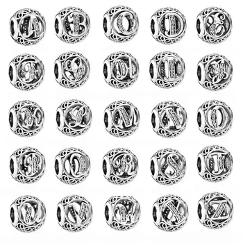 Модерен ретро Деликатен азбука 26 букви с хрустальным чар, мъниста от сребро 925 проба, гривна САМ Jewel