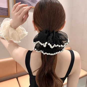 Темперамент перлена пръстен от органза за дебелото черво Корейската версия на въже за главата на жената перлена сетчатое пръстен за коса-аксесоари за коса