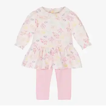 2023 Новият есенен комплект дрехи за малки деца, Бяла тениска, топ + розови гамаши, комплект за качествени маркови дрехи за малките момичета