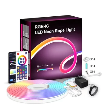 5 М неоновите въжето лампа RGBIC LED Strip Светлини IP67 Водоустойчива гъвкав дистанционно управление DIY APP Control за спални, хол, Коледен подарък