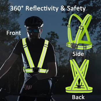 Отразяваща жилетка за колоездене и бягане, регулируема еластична жилетка за безопасност, Външен отразяваща колан, висока видимост, ultralight и удобен