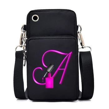 Малка чанта през рамо дамски чанти с 26 букви за лак за нокти, чанти и калъфи за мобилни телефони, Мини-женски портфейл, Забавна модерна чанта през рамо за телефон
