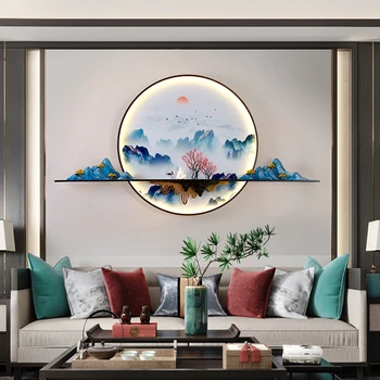 Модерна стенни лампа с изображение на вътрешността, творчески китайски пейзаж, на фона на фаянс стенописи, Прикроватное аплици led осветление за дома, хол, спалня
