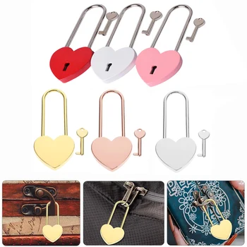 Мини метален замък във формата на сърце В старинен стил, Набор от брави за любов с ключ, Сватбени подаръци за Свети Валентин, Заключване за Романтични двойки