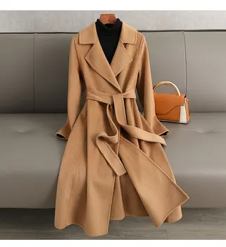Двустранно кашемировое палта за жени, качество на допир, новост 2023, вълна палто над коляното за отслабване, корейската версия дамско палто