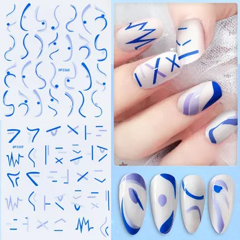 Стикер за нокти в абстрактен стил, син стикер за нокти с неправилна форма, стикер за нокти