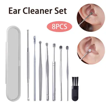 Грижи за ушите 8 бр., за почистване на ушите, за премахване на ушна кал, комплект за почистване на ушите, инструмент за премахване на ушната пръчки, ушна пръчка