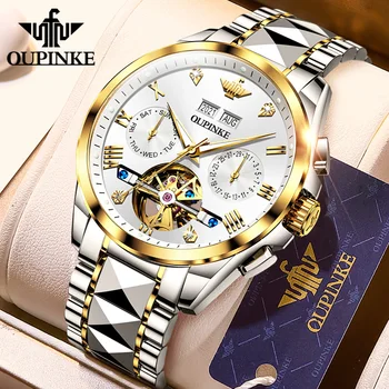 Мъжки часовник за гмуркане OUPINKE с календар, показване на дата и седмици, Класически бизнес мъжки часовници, висококачествени водоустойчиви луксозни мъжки ръчен часовник