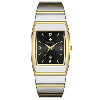 Луксозни мъжки часовник Прост стил на Квадратен циферблат Злато Черно Reloj Мъжки кварцов часовник Класически Златни Часовници Бизнес Мъжки Часовник