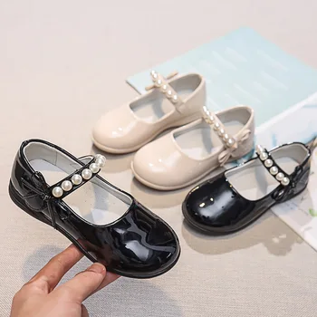 Детска Черна Кожена обувки за ученици, обувки Принцеси за момичета, Детски модельная обувки за изказвания, Бяла Chaussure Fille от 3 до 12 години