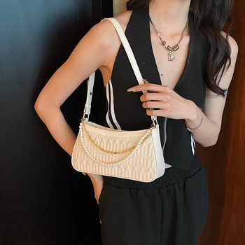 Модерен Дизайнерски дамски чанти-клатч с перлената на веригата, украсени с мъниста, през рамо, под мишниците, за жени, Дамска чанта, чантата, чанти-лотария, чанта през рамо