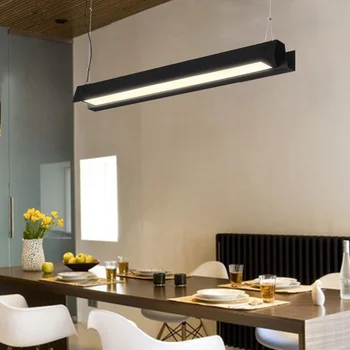Полилеи LED висящи за хранене, черни дълги дизайнерски модерни дизайнерски удар, офис осветление, окачен лампа за дневна