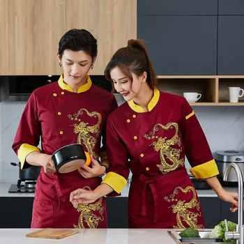 Водоустойчив и маслостойкий Гащеризон готвач с китайски дракон, есенно-зимни дрехи с дълъг ръкав, Ресторант за обществено хранене, Хотелиерство кухня, Ба