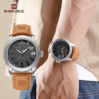 Елитен марка NAVIFORCE Часовници Мъжки Модни Кожени Ръчни часовници с високо качество Прост часова гривна Водоустойчив Relogio Masculino