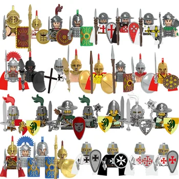 Военни Строителни блокове Средновековни Римски Фигурки на Войници Играчки За Възрастни Подаръци на деца на Оръжие, Меч, Щит, Шлем Дъждобран Алебардата