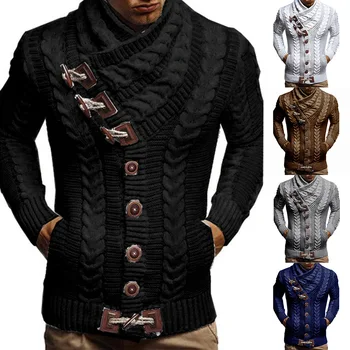 Пуловер с висока воротом Есен-зима 2023, Оборудвана Вязаный Сако, Пуловер, Мъжки Дрехи Големи размери