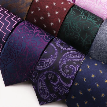 Нови класически вратовръзки от полиестер в темнофиолетовую лента за мъжки бизнес ежедневни облекла Сватбени аксесоари Man Fit Group Party Office