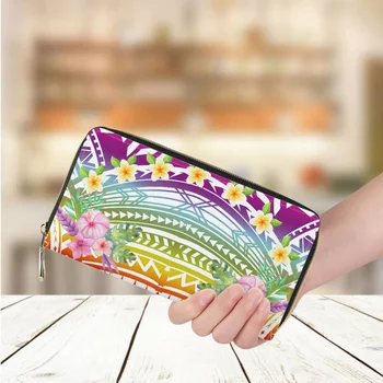 Кожена дълъг портфейл за жени, луксозен марка, ежедневни пазарска чанта, модерен полинезийски чантата с шарките на Франжипани, държач за кредитни карти, портфейл