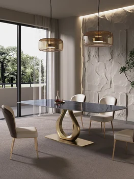 Маса, италиански минималистичен дизайн на дом от висок клас, с правоъгълна модерна луксозна комбинация на обедната маса и стол