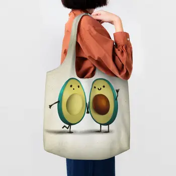 Кавайная чанта с принтом Авокадо, Чанта за пазаруване, Преносима Холщовая Чанта за Пазаруване, Плодови Веганские чанти, чанти за снимки