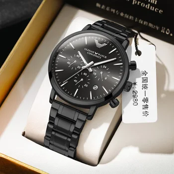 GLENAW 2023 Нови Мъжки автоматично кварцови часовници от висок клас марка, военен спортен хронограф, водоустойчиви часовници е от неръждаема Стомана relogio