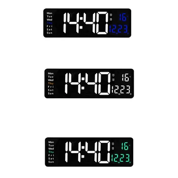 1 бр. Led дигитални стенни часовници, стенни Часовници с висока температура, дата, седмица, двоен електронен будилник, настолни с дистанционно управление, зелен