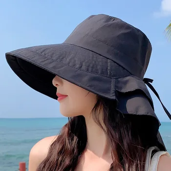 Дамска лятна шапка от Слънцето с широка периферия, превръзка на носа, Защита на врата от ултравиолетовите Слънчеви плажни шапки, Сгъване на 