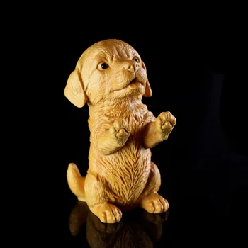 Дървена Статуетка на Щастлив Куче Статуя на животни Куче Дървени Статуи Кученце Украса на Дома Рана от дърво