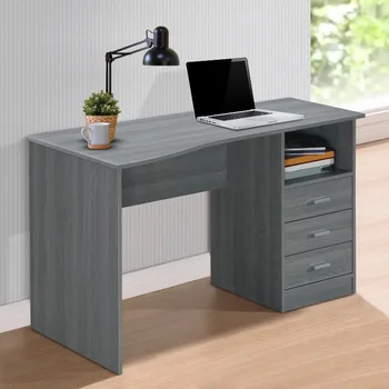 Класически Компютърно бюро с много чекмеджета, сив маса за лаптоп, бюро за лаптоп