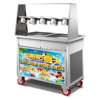 Машина за приготвяне на валцовани сладолед с двоен Компресор, Машина за пържене сладолед на студения Каменен плот, Машина за пържене на сладолед