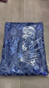 2023 Благородна Африканска Тюлевая Лейси плат с 3D сини Искри, Окото Лейси плат, Нигерийски Тюлевый Завързана материал YYZ982