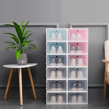 Удебелена прозрачна пластмасова кутия за обувки, прахоустойчив шкаф за обувки с чекмедже, рафтове за съхранение на обувки, новият модел на 2023 г.