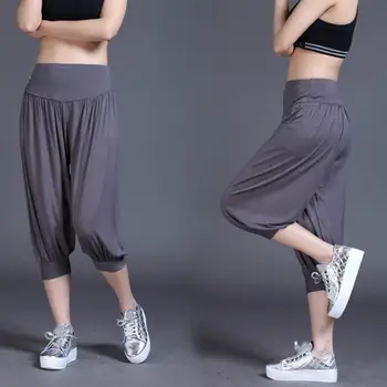 Дамски летни модални Скъсяване на панталони за йога с широк еластичен колан за танци, спортни панталони-зреещи