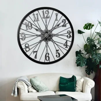 3D Стенни часовници в ретро стил с носталгия, Креативен стенен декор, часовници в индустриален стил, употребявани колела, Битови големи стенни часовници