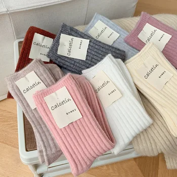 2023 Нови Зимни дебели дамски чорапи от кашемировой вълна, всеки ден на японските модни обикновена дълги чорапи за момичета, Топли чорапи за екипажа