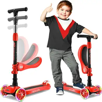 3-колесни Регулируема скутер за деца - 2-в-1, скутери за сядане / влакчета с откидывающимся седалка