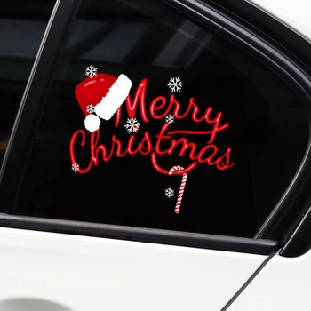 С Коледа, Шапка на Дядо Коледа, Цветен стикер във формата на Снежинки, за Дома, прозореца на Колата, мотоциклета, PVC, Водоустойчив Модни стикер, Декор