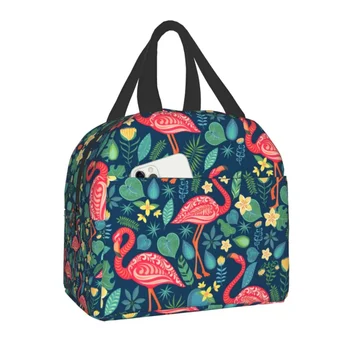 Случайна чанта за обяд от Фламинго за жени, Запечатани чанта за топла и студена обяд от тропически дизайн, Плажен Къмпинг, за Пътуване