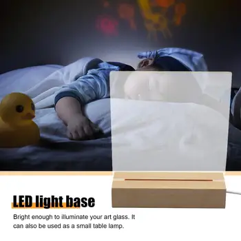 Led дървена поставка за дисплея-3D правоъгълник USB Crystal Дървена поставка с осветление Интериор