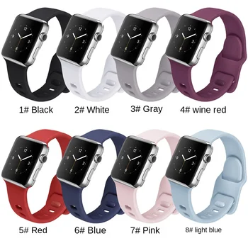 Подходящ за Apple Watch Гривна Каишка Твърди цветни Нов силиконов спортен водоустойчив пуговица Удобен силиконов каишка за часовник