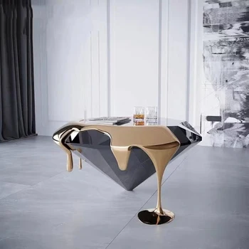 Модерен и луксозен масичка за кафе от стъкло и стомана Италиански Естествени Холни Маси с неправилна форма Дизайн декор за хола, Мебели за дома Mesa