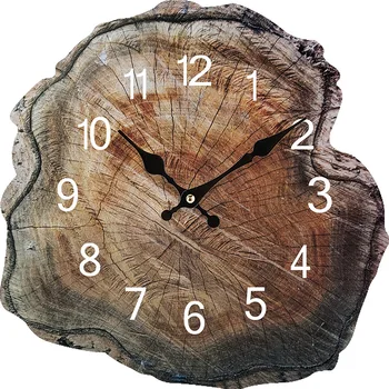 12-Инчови Стенни часовници с пръстен, Акрил, от старо дърво, Тихи, са Прости, творчески, за декориране на всекидневна, коридор, Цифров часовник