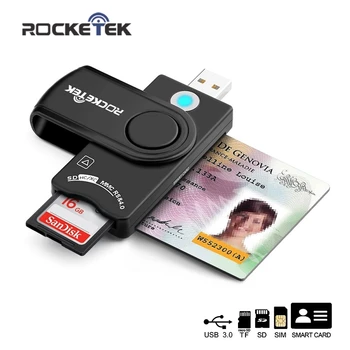 Четец на смарт-карти Rocketek USB 3.0 за карти памет SD/TF micro SD четец на sim-карти, лична карта, банкови карти, адаптер за свързване на сим-карти