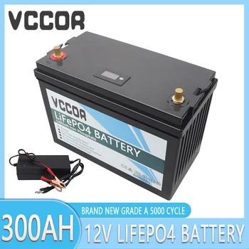 Батерия LiFePO4 12V 300AH Вградена литиево-желязо-фосфатный батерия BMS 5000 цикъла за колички за къмпинг на колела, Слънчев инверторен извънбордови мотор
