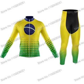 Комплект Тениски за Колоезденето на Националния отбор на Бразилия Ropa Ciclismo Мъжка Велосипедна Дрехи с Дълъг Ръкав МТБ Jersey Bicicleta Maillot Culotte
