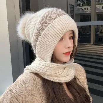 Универсална есенно-зимна шапка за защита на ушите от вятър и сняг, вязаная дамски вълнена шапка, топъл и студен шал, цели на осп