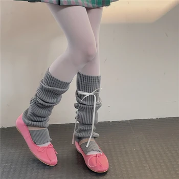 Японски Вязаный калъф за краката, Наколенник, Чорапи с бантиком, Корейски Топли чорапи, Топло на краката в Балетном стил, Ежедневни чорапи с дълги Штанинами