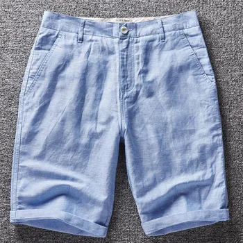 Нов дизайн, Маркови ежедневни къси мъжки панталони от кафяв лен, Мъжки Памучни удобни и дишащи Бермуда Masculina